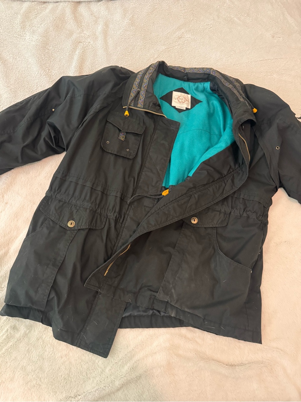 Vintage 90s Venezia black and Teal winter jacket